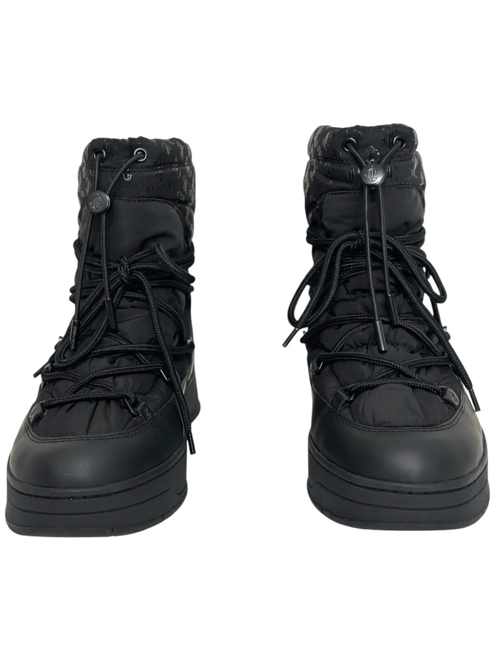 Jimmy Choo Black Wanaka Logo Shell Leather Snow Ankle Boots size 40.5 US 10.5